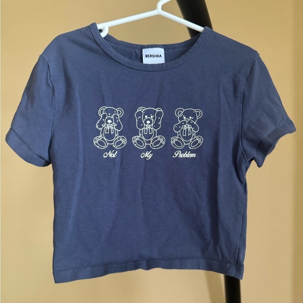 Bershka Blue Graphic Teddy T-Shirt
